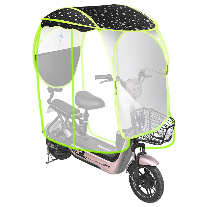 Windproof sunshade and rain waterproof electric bike motorcycle umbrella with side curtain