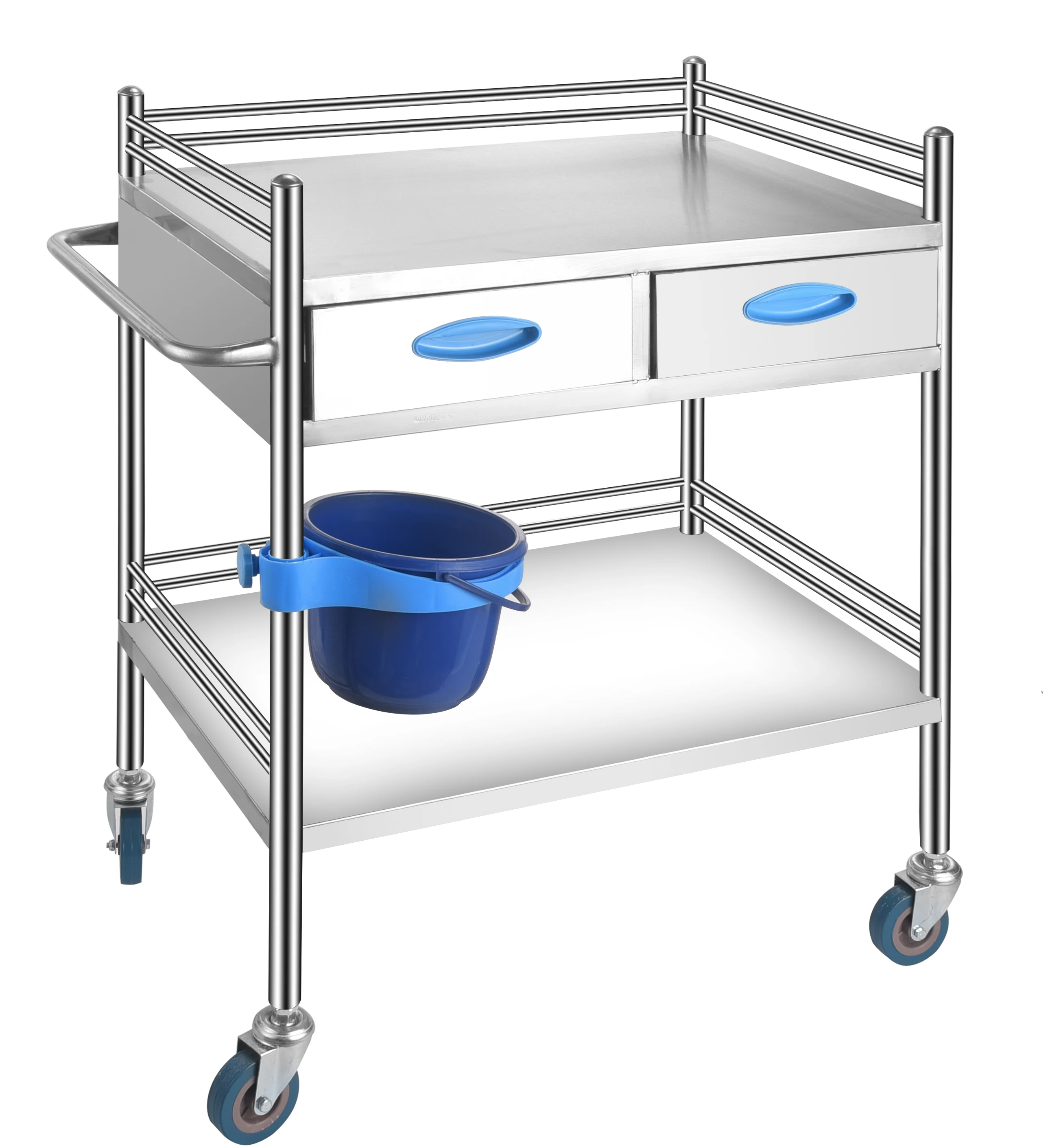 Medical Stainless Steel  2 Shelves Hospital Dressing Trolley With Two Drawers