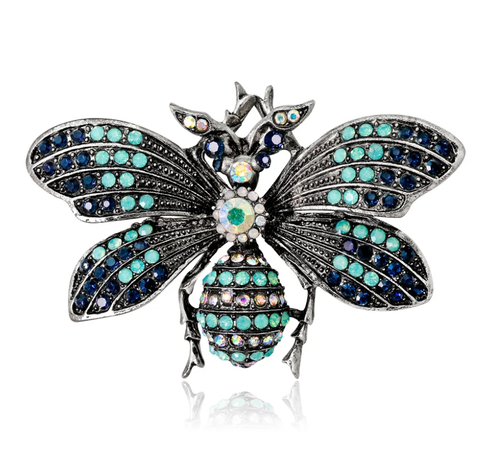 
High-end retro vintage insect animal enamel butterfly silver blue designer brooches amazon top seller for women girl gift 