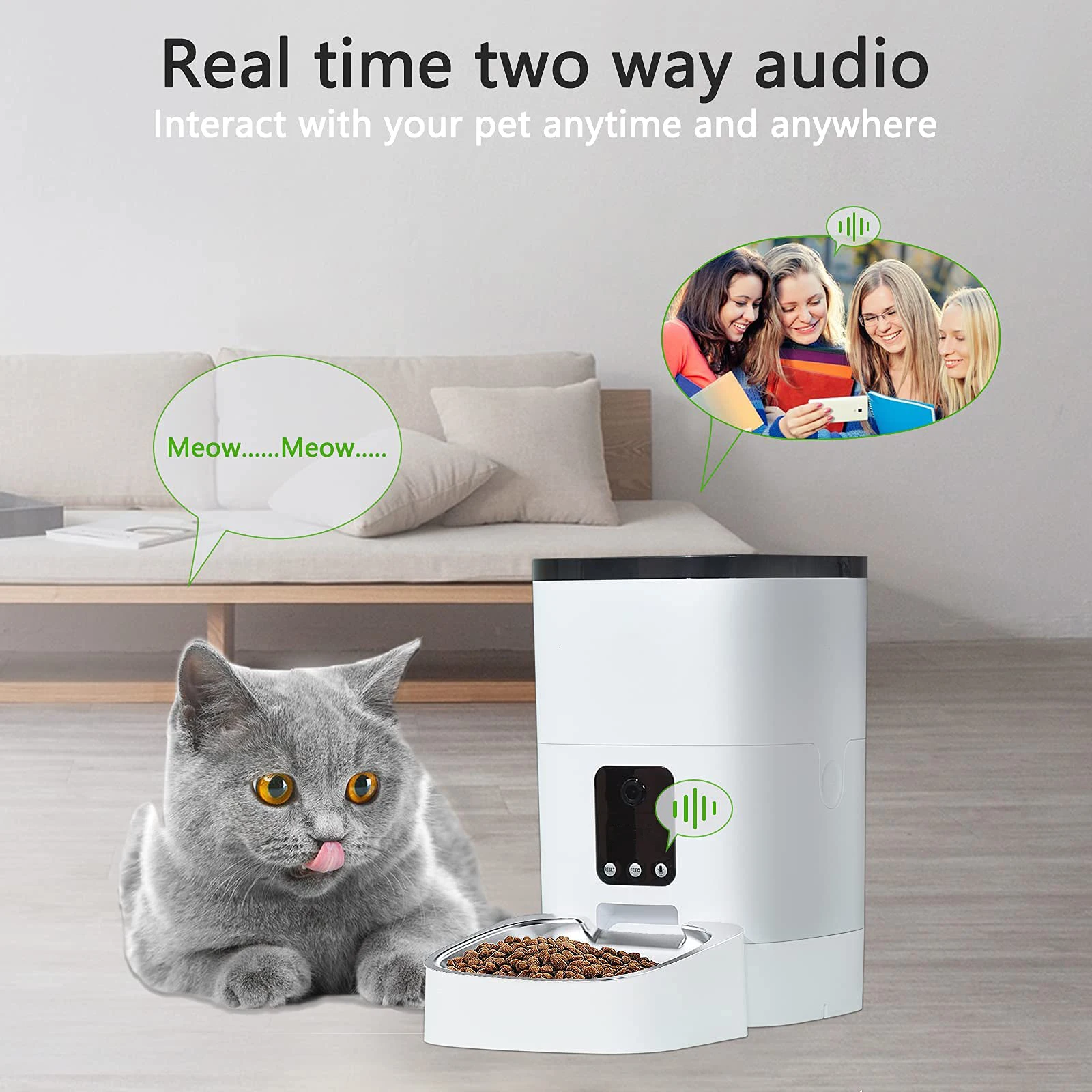 Smart Phone APP Control 2.4G WiFi Enabled 6L Automatic Pet Feeder with HD 1080P Camera