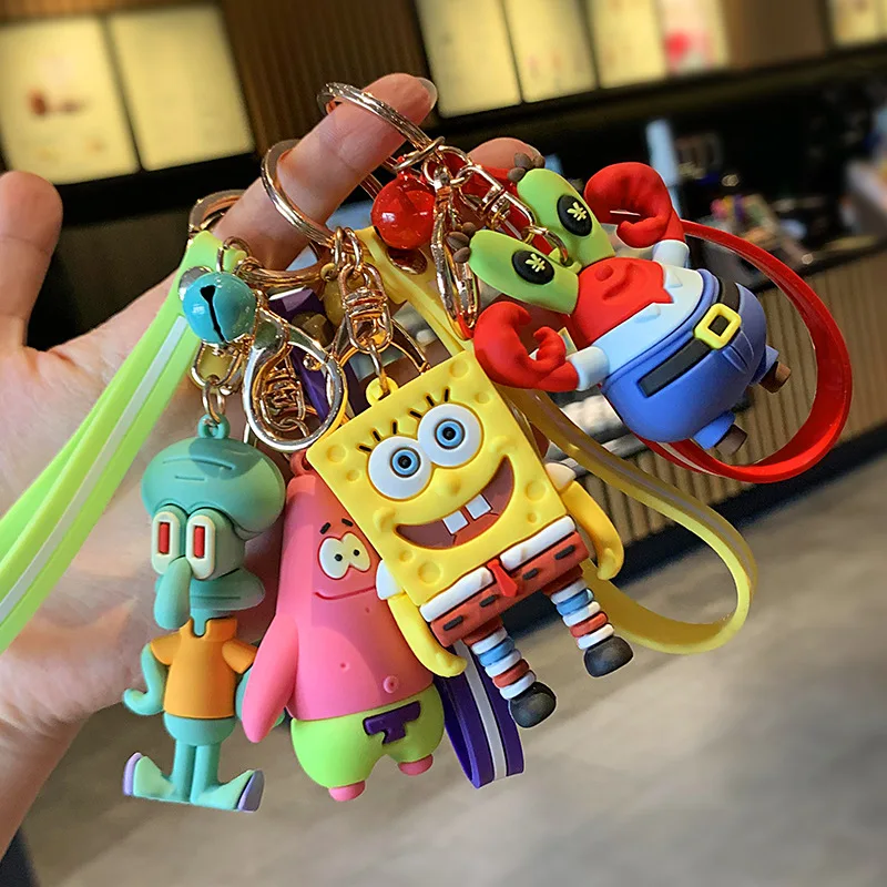 Милый мультфильм 3D Patrick брелки Губка кукла для ключей автомобиля аксессуары ПВХ силиконовый брелок с ремешком на запястье