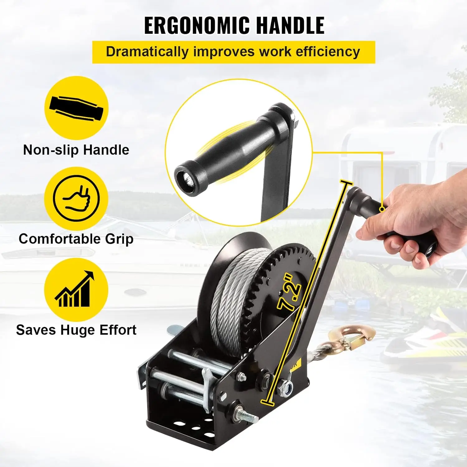 Rope Crank, 3500 LBS Capacity Heavy Duty Hand Winch with 10 m(32.8 ft) Wire Cable and Alloy Hook