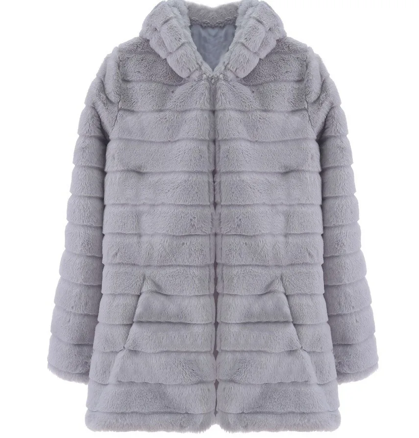 2021 Fashion design solid colors women ladies winter warm faux mink fur long coats with hooded