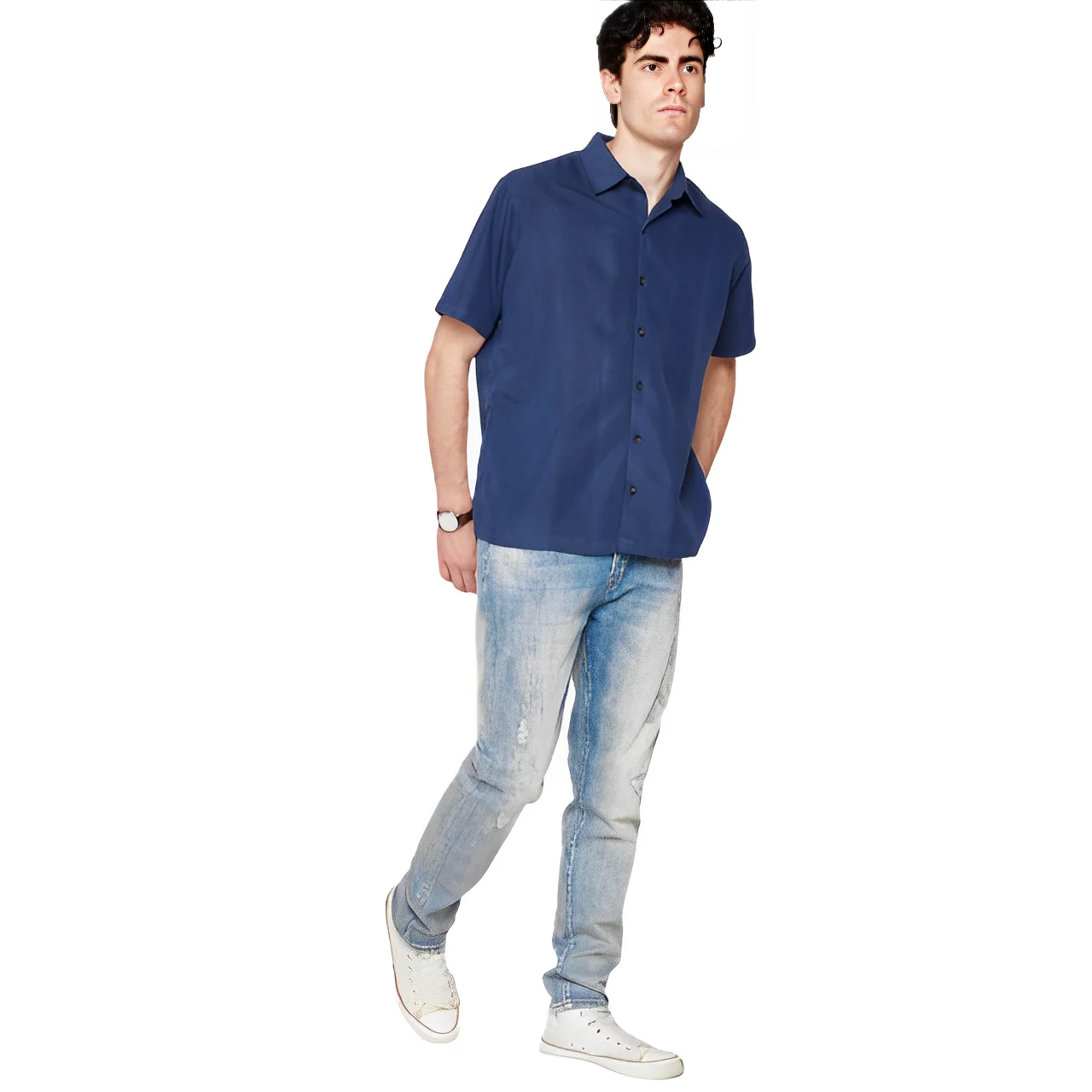 OEM Custom High quality Casual Vintage Wash Men Jeans Ripped patch Stacked denim pants