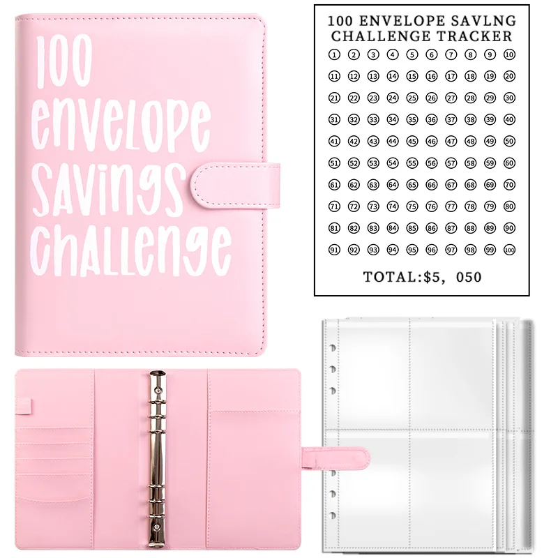 100 envelopes challenge binder Easy and Fun Way to Save Money $5,050 Budget Binder white pink blue 100 envelope challenge