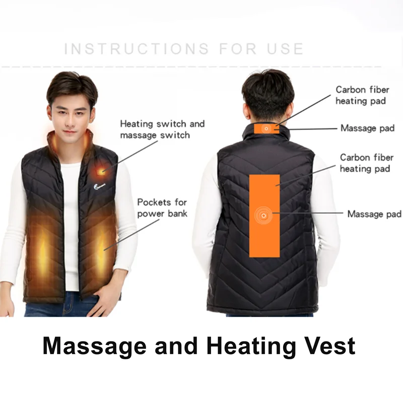 Carbon Fiber Element Customized Thermal Cotton Lightweight Washable Mens Electric Heating Gilet for winter