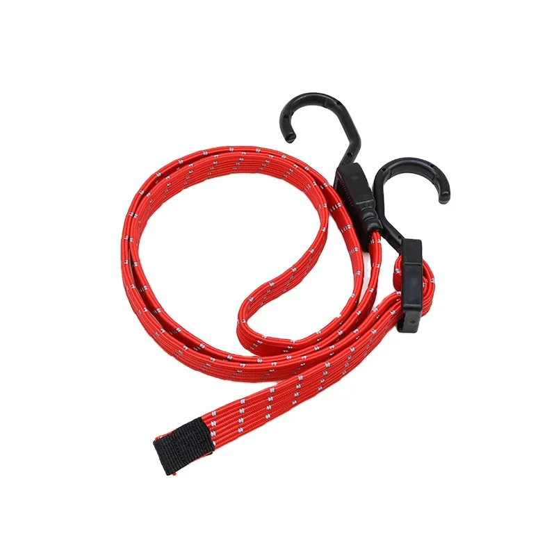 Reflective Elastic Luggage Rope Bungee Strech Cord Adjustable 18mm Wide Flat Bungee Strap Cord with Plastic Hook