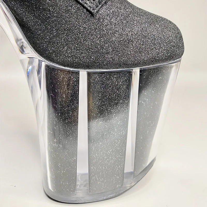 OEM/ODM glitter pole dance transparent stiletto 6 inch platform leather shoes women lace up boot with see through platform