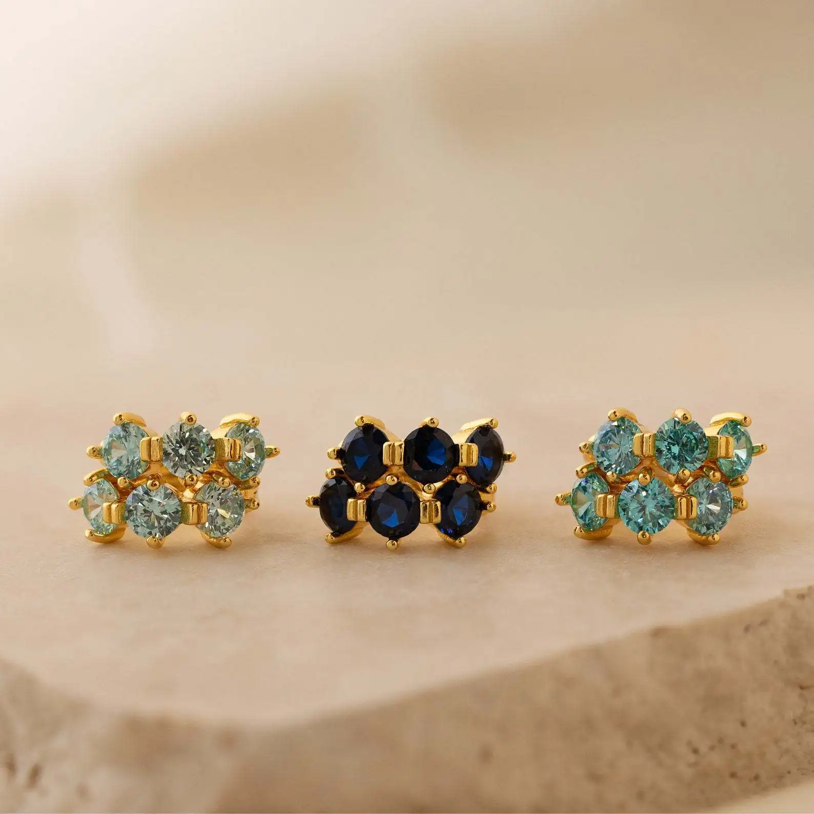 Hongtong A1-144 Latest Design Shiny 12 Colorful Birthstone Zircon Luxury Women Fashion Jewelry Huggie Earring