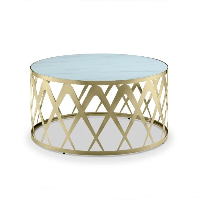 Hot Sell New Living Room Luxury Golden Gold Finishin White Marble Top Coffee Table
