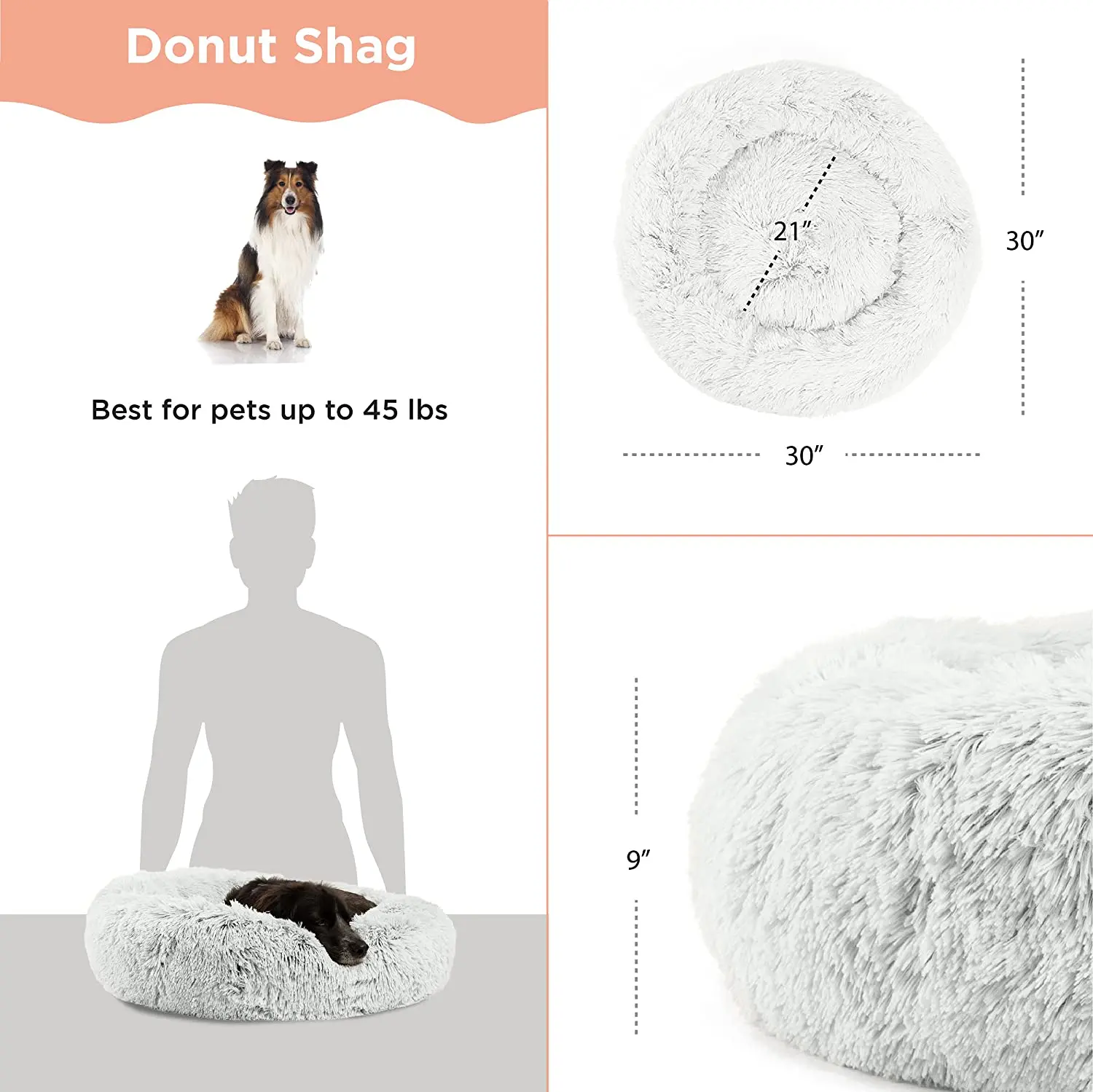 Dropshipping Chinese Factory Best Price Long Round Rosewood Calming Dog Bed Cord Plush Pet Bed