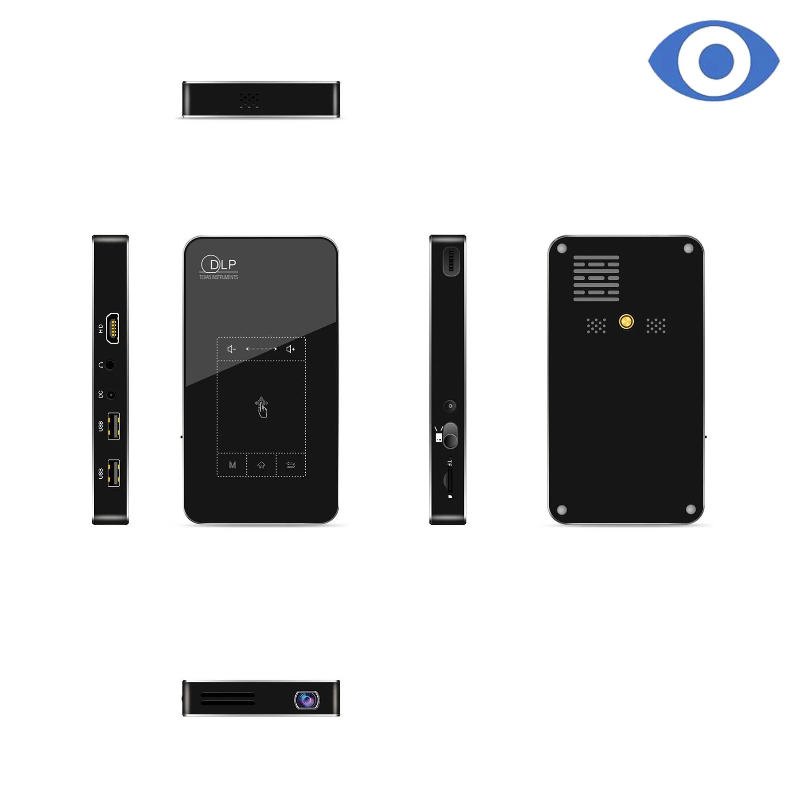  Hotack модный карманный цифровой мини-проектор Android 9 видео 4K DLP с сенсорным WIFI Bluetooth и батареей 5000