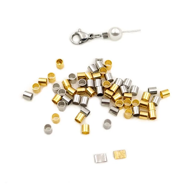 Stainless Steel 18k Gold Plated Spacer Beads for Bracelet Necklace Jewelry Making 2mm Tube Crimp Beads