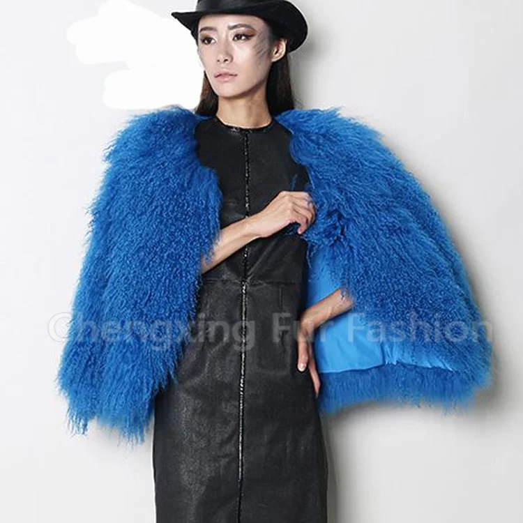 CX-G-A-27N Wholesale Winter Tibet Lamb Fur Jacket Real Mongolian Fur Coat Women