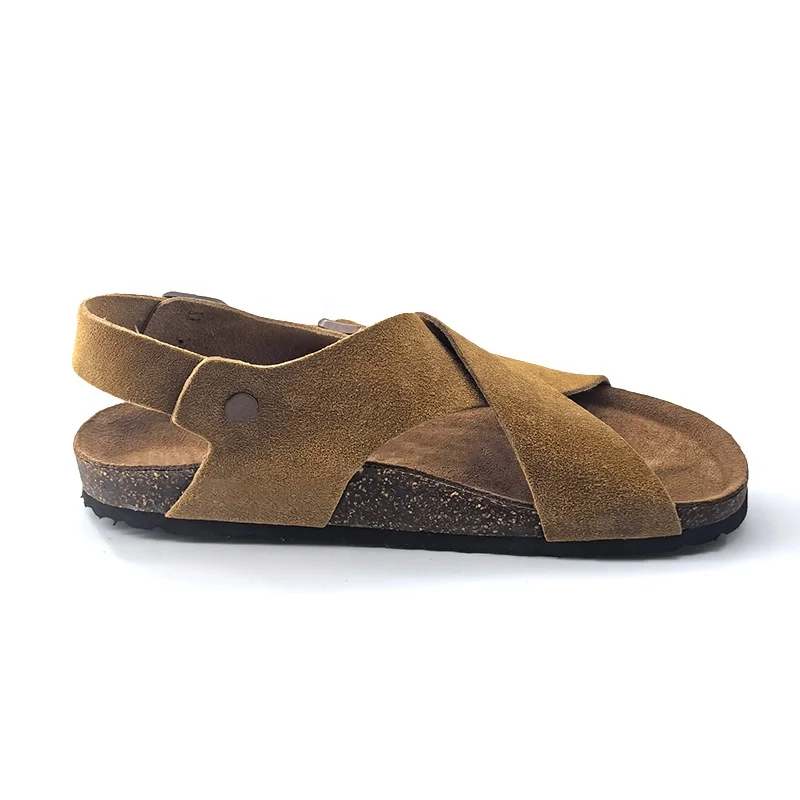 Drop Shipping Boken Cork Suede Slippers Cross Strap 2 Buckle Ankle Summer Unisex Mink Color Men Women Sandal With Rubber Outsole