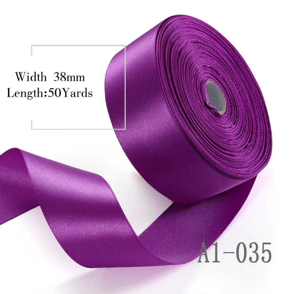 Wholesale Shiny Polyester 38mm 1.5inch 4cm 50 Yards Single Face Satin Ribbon Roll for Party Wedding Decoration Kids Hair Bow