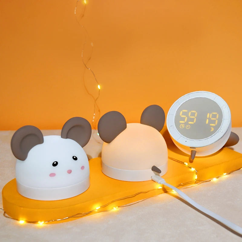 Ночник Grunt Rat с мультяшным 3d-рисунком детский подарок прикроватный светильник USB-зарядкой цифровой будильник