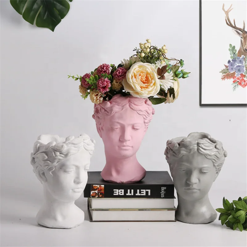 Portrait Retro European Art Vase Cement Head Flower Pot Venus Greek Goddess Statue Vases Minimalist Home Decor