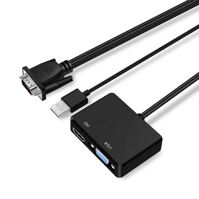 VGA to HDTV+VGA high-definition audio and video to computer host display converter connector