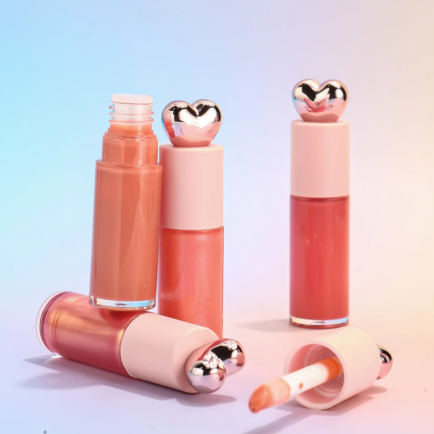 Hot Heart Shaped Private Custom Vegan Long-lasting Matte Liquid Lipstick Large Brush Long Lasting Lip gloss Clear Lipgloss