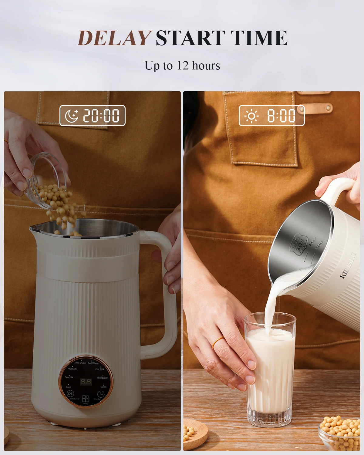 800W Powerful Automatic Soybean Milk Machine with Delay Start Keep Warm Boil Water Cream Multifunctional Milk Maker