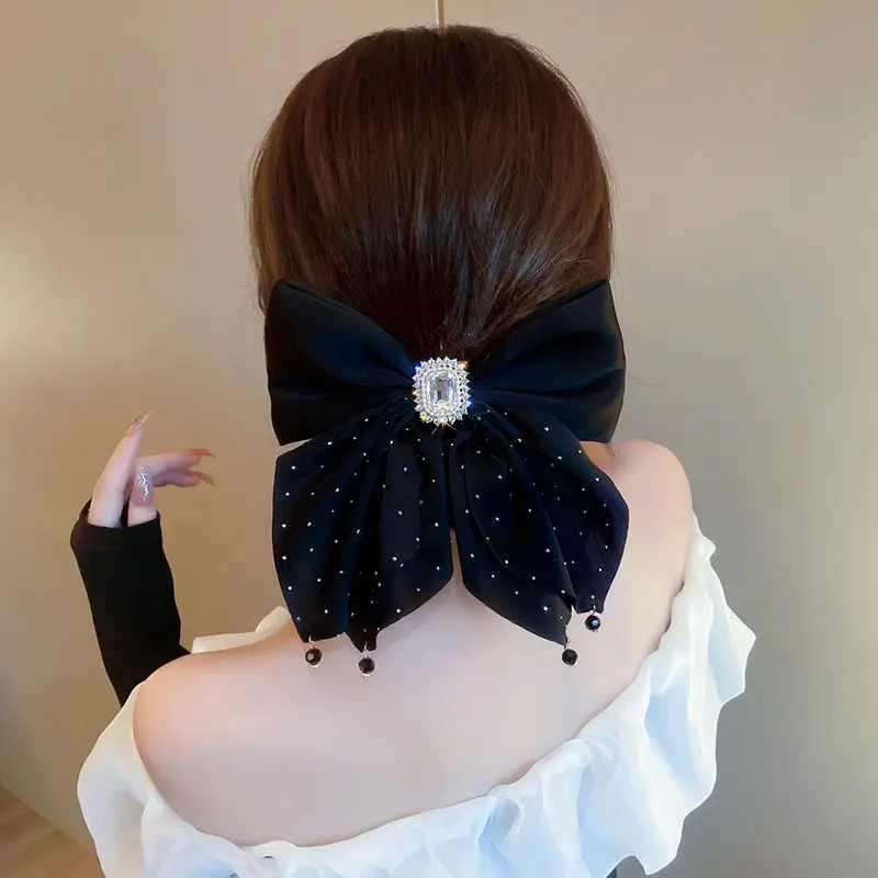 Bow tie large hair clip women autumn high-end feeling ponytail spring clip hair accessory