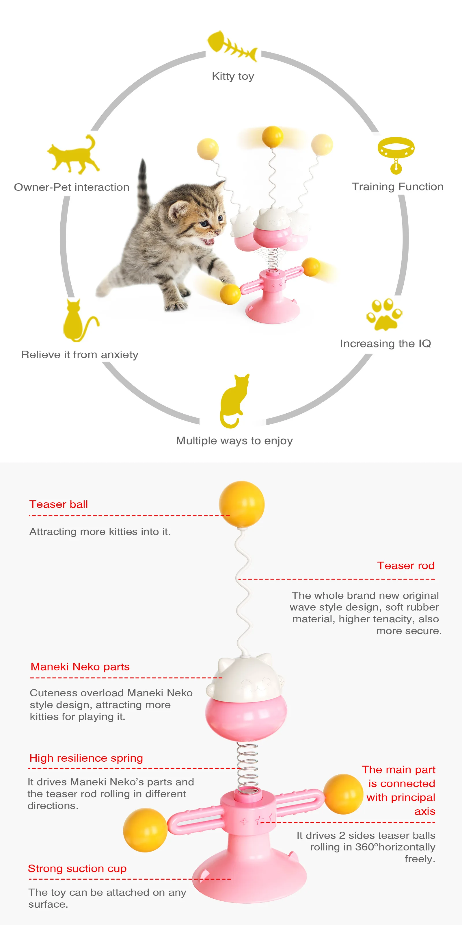 Rotating Windmill Turntable Interactive Cat Toys Balls Cat Fidget Spinner Treat Toys Teaser Wand for Indoor Cats