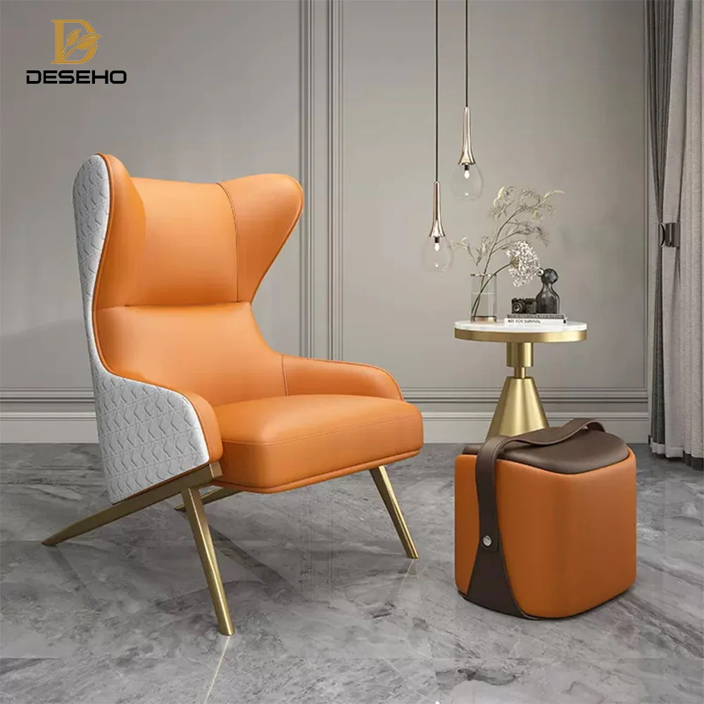 Best Price Luxurious Home Leisure Lounge Chair Modern Wing White Chair Revolving Feature Leather Wood Material Living Room Salon