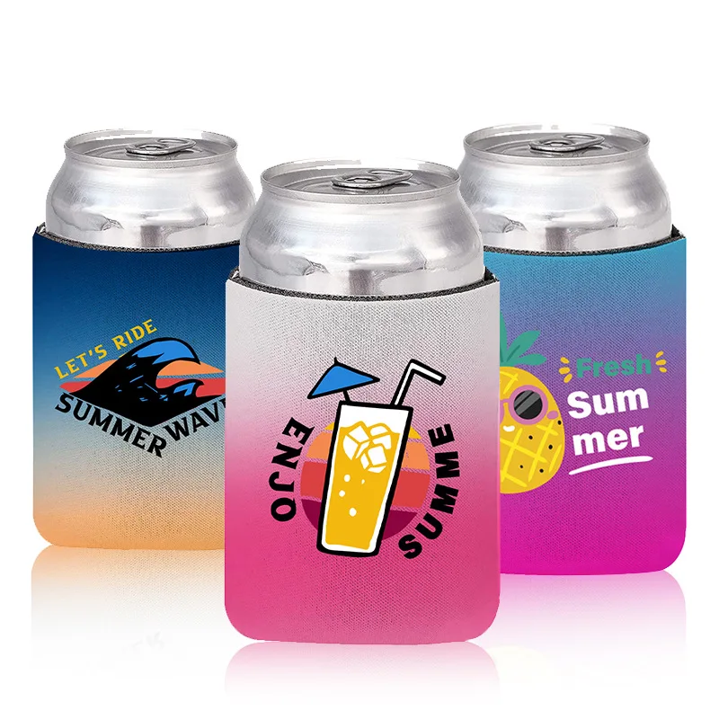 Custom gradient color creative personalize beach neoprene beer can cooler sleeve coozies for summer party favor