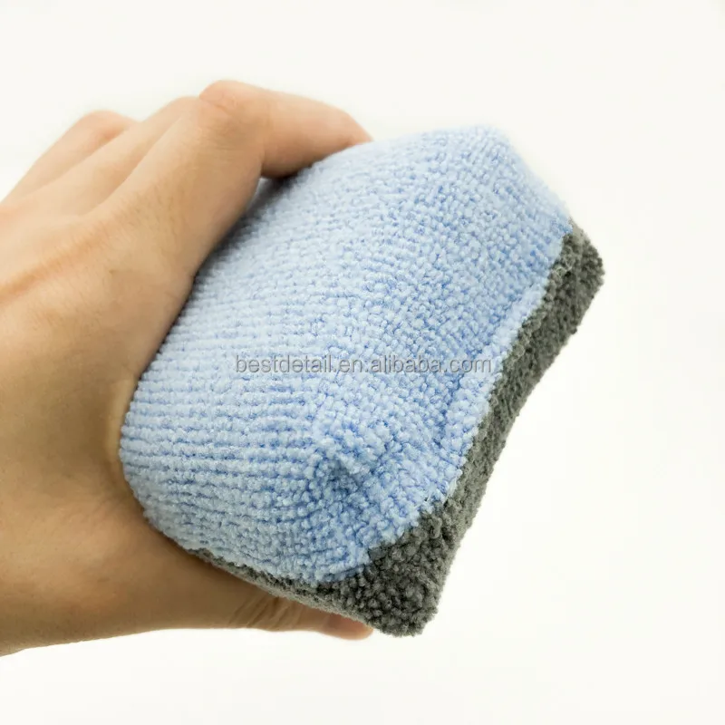 Auto Detailing Car Wash Wax Ceramic Coating Dressing Terry Microfiber Saver Applicator Sponge Pad with Inner Plastic Barrier