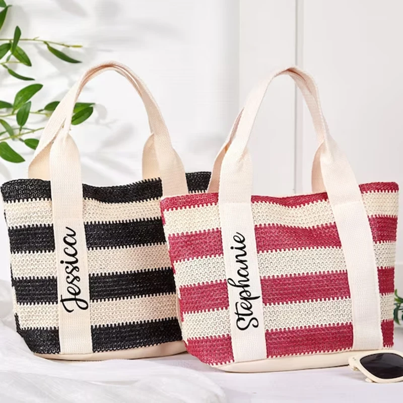 Wholesale Women Summer Canvas Tote Bag Ladies Print Anchor Canvas Tote Large Straw Beach Bag