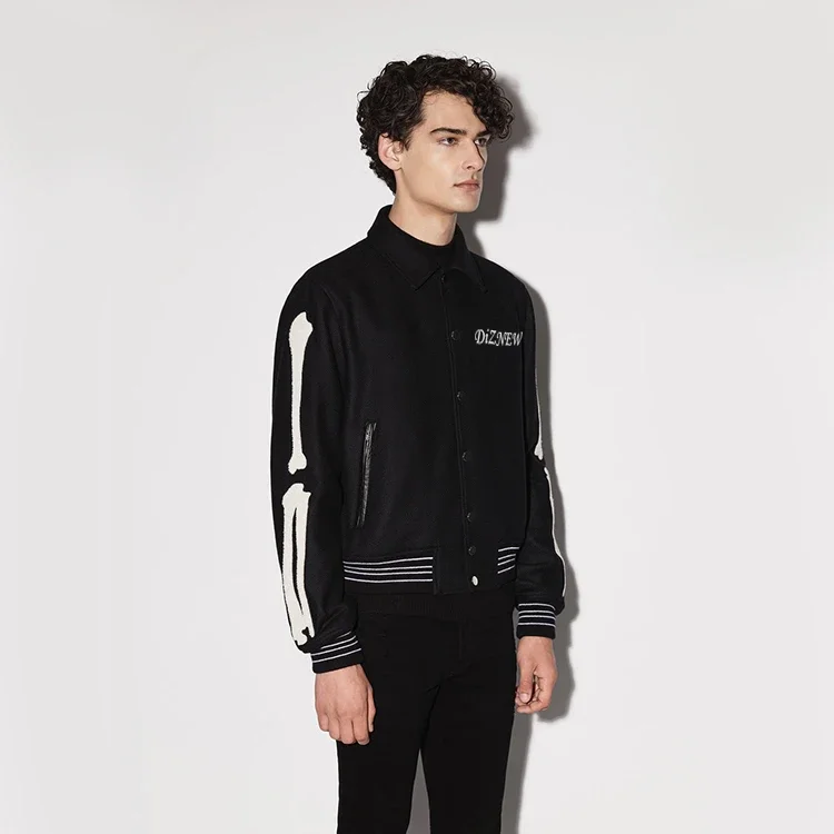 DiZNEW high quality Plain brand wholesale embroidered skull varsity jacket for men