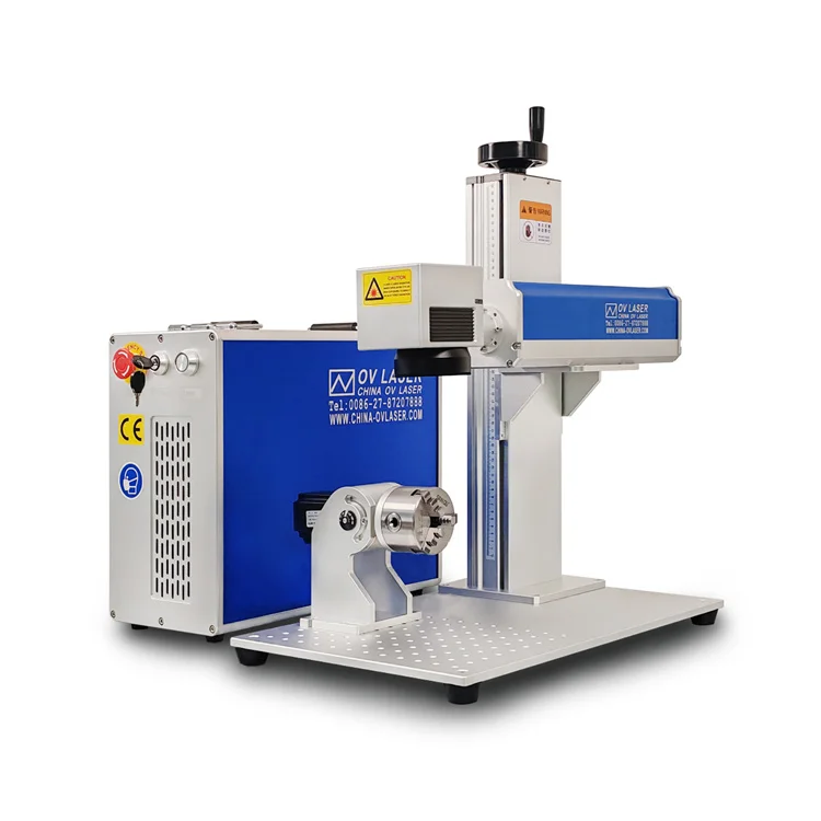 Fiber Laser Engraving machine Wuhan OV Laser JPT Mopa M7 60 watt with Rotary