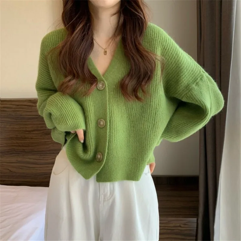 Dropshipping Korean Women Loose Sweaters Autumn Winter Long Sleeve Soft Knitted Button Open Front Cardigan Ladies Knit Coats