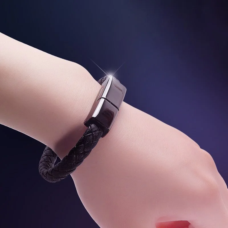 2.4A PU Leather USB Bracelet 20cm Data Charging USB Cable For Mobile Phone Charger