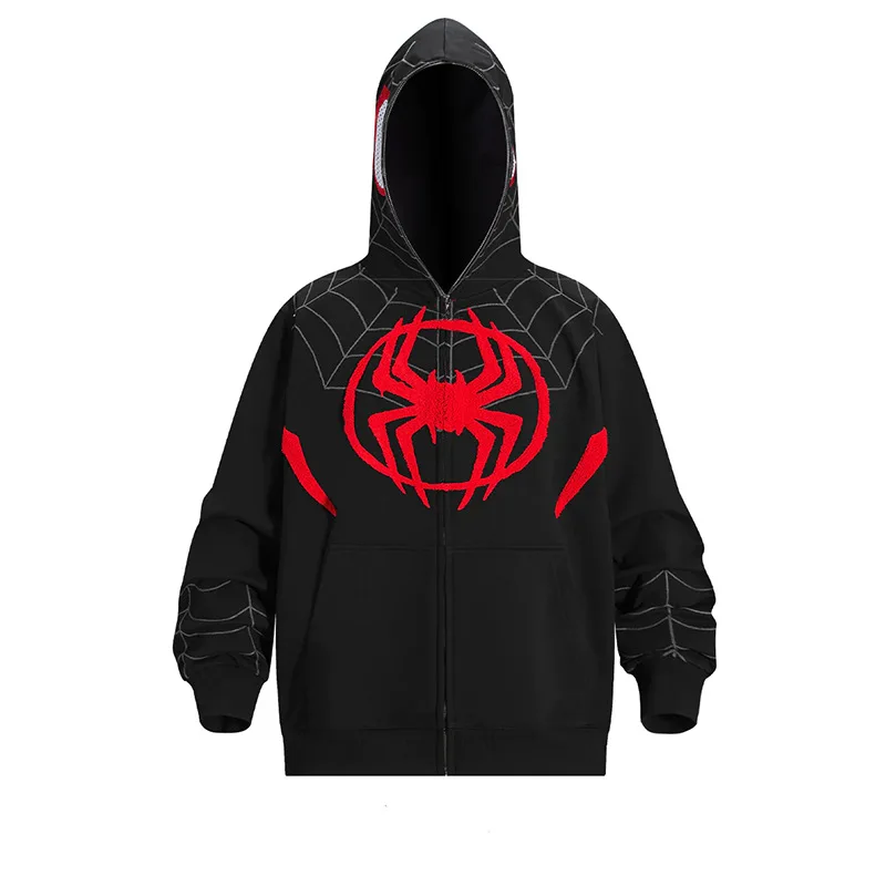Grunge Oversized Sweatshirt Gothic Harajuku Men Jackets Clothes Y2k Emo Women Streetwear Hoodie Spider Web Red Zip Up Hoodies