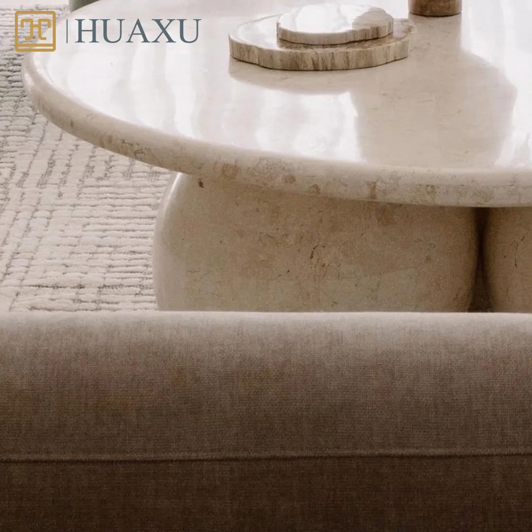 Современный кофейный столик Huaxu из натурального травертина чайный для гостиной прямоугольный журнальный