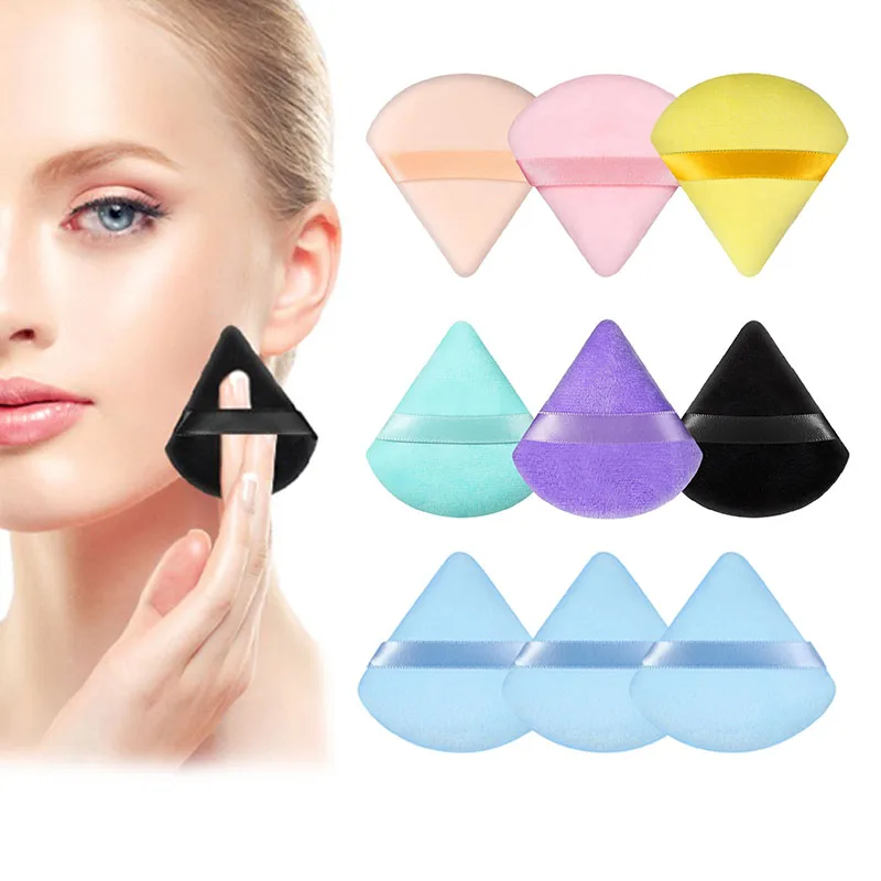 Wholesale Triangel Shape Makeup Powder Puff Non-Latex Cotton Soft Velvet Facial Cosmetic Foundation Tool Beauty Sponge Puffs