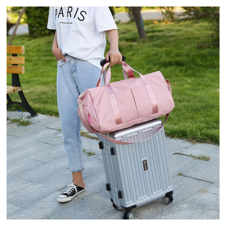 
Sport Gym Bag Pink Waterproof Tote Travel Duffel with Wet Dry Separation Shoe Compartment 