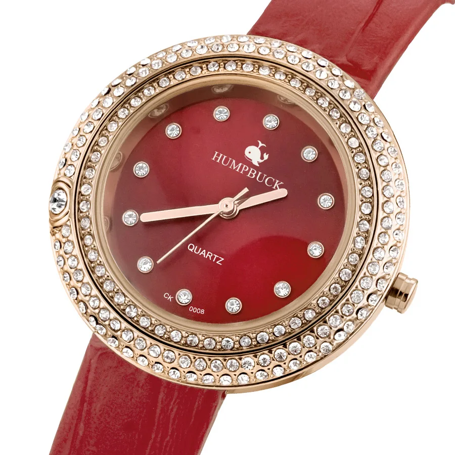 HUMPBUCK Luxury Stylish Female Diamond Genuine Leather Wrist Watches Women Quartz Watches Custom