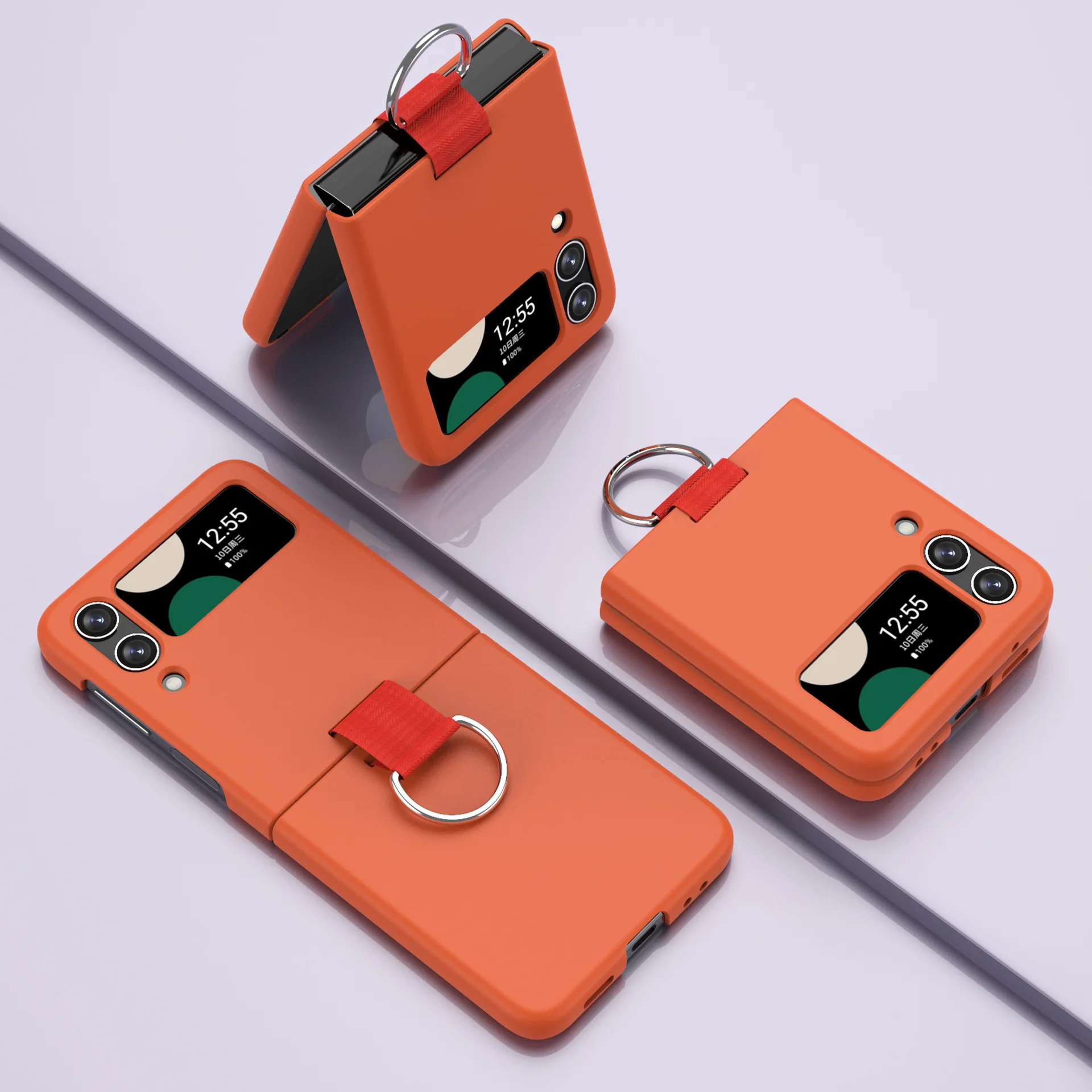 Wholesale Matte Hard Pc Shockproof Phone Cases For Samsung Z Flip 4 Portable Ring & Strap Back Cover For Galaxy Z Flip 4
