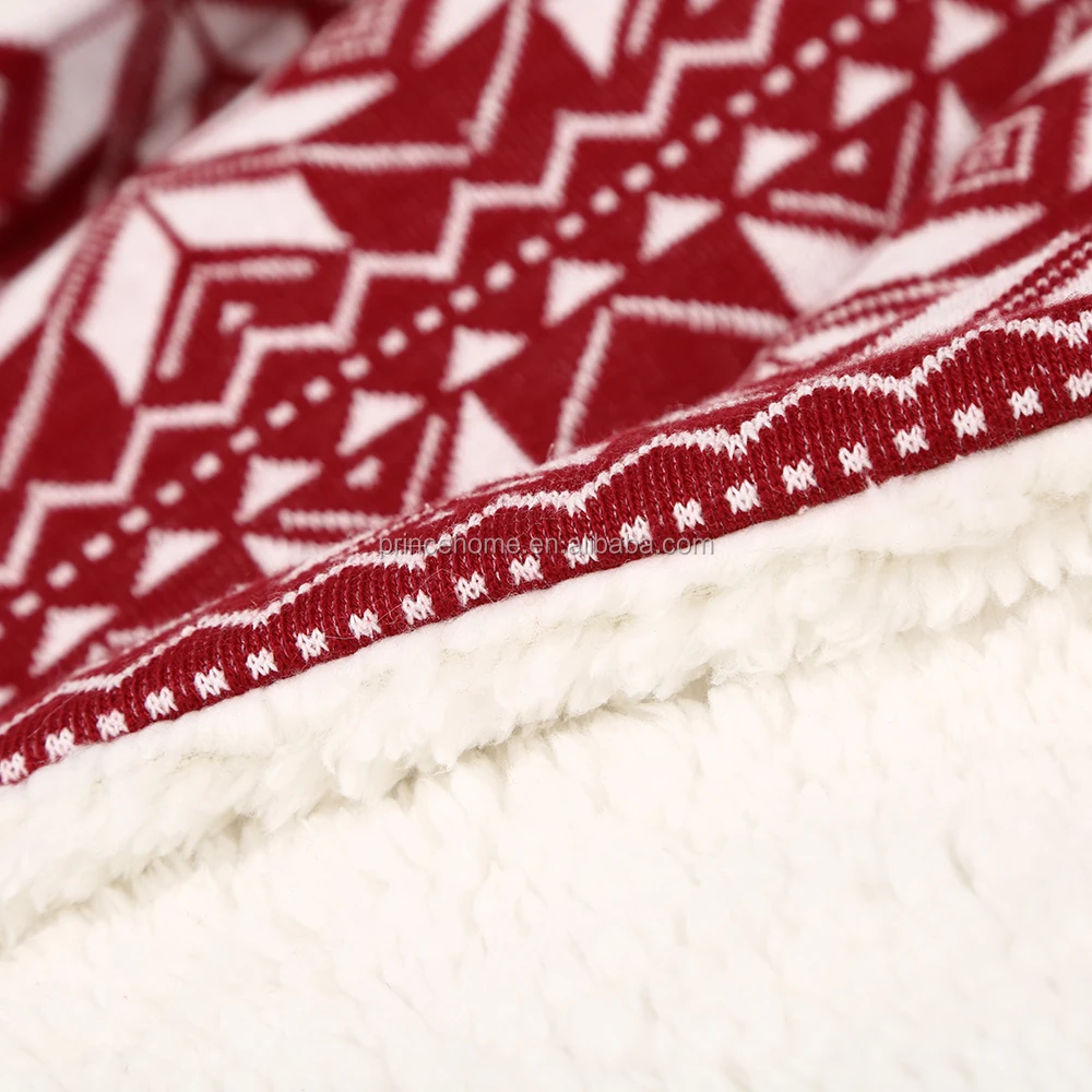 Warm and Soft snowflake design with Sherpa backing Blanket Knitted Throw