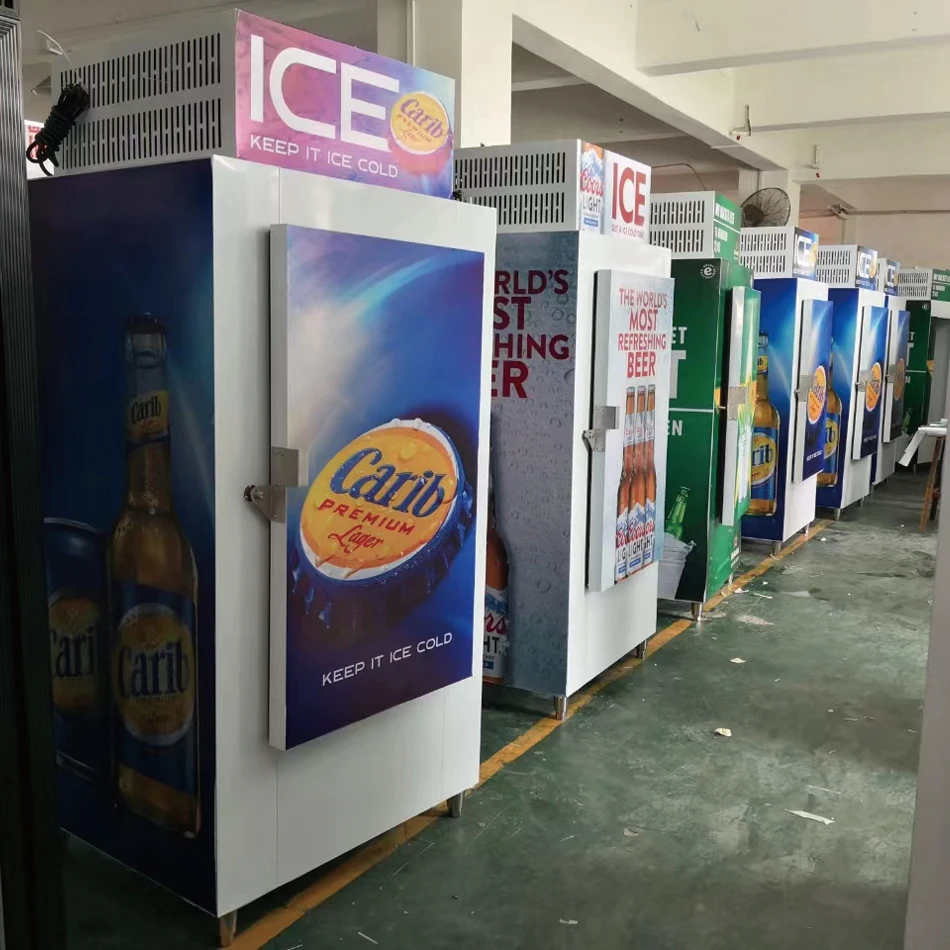 Commercial Bagged ice display cooler dispenser vending machine bag merchandiser