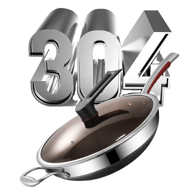 34 см антипригарная сковорода из нержавеющей стали 304 с сотовой структурой и ручкой и стеклянным покрытием