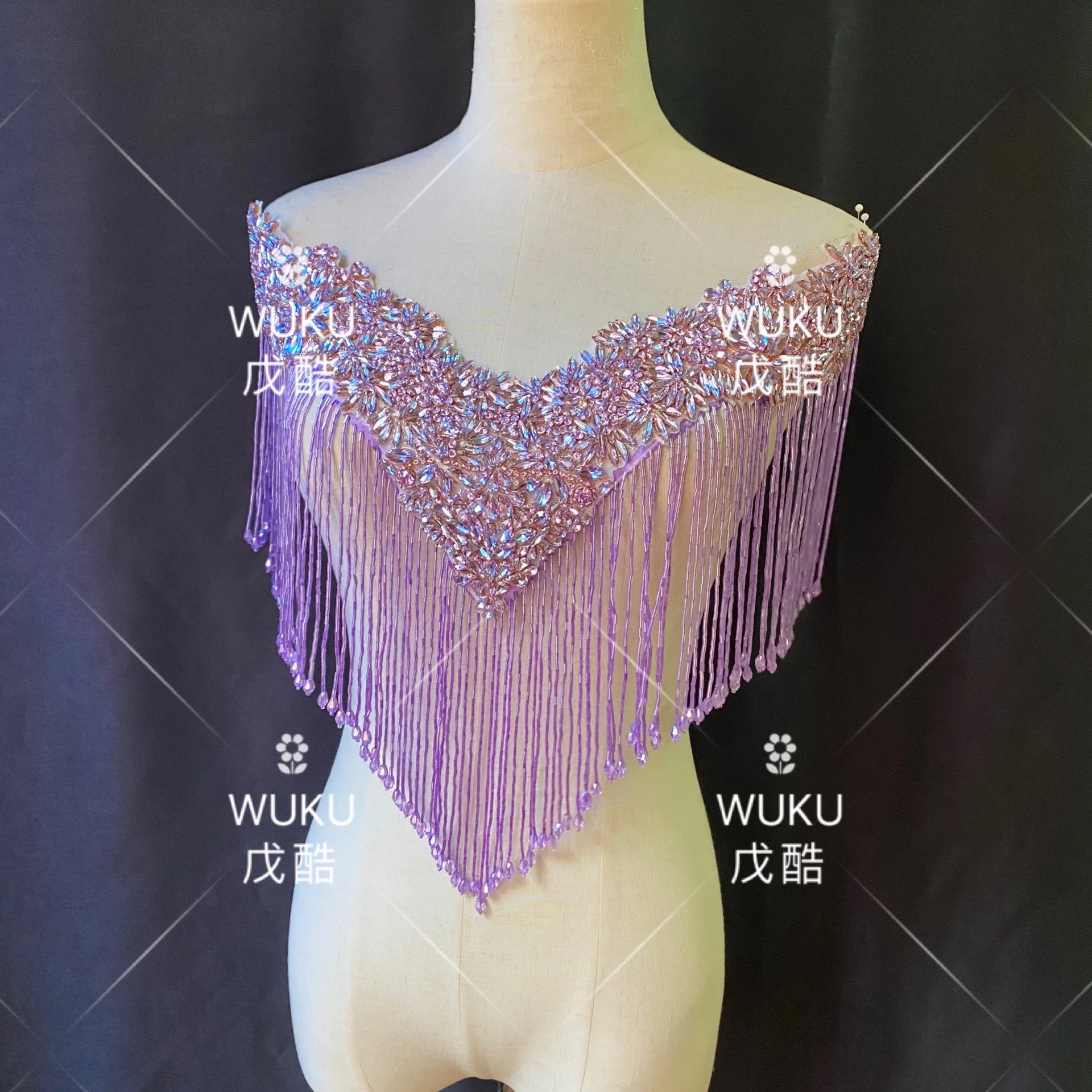 2022 Wuku Bling Bling Crystal Bolero with Tassel Fringe in Purple