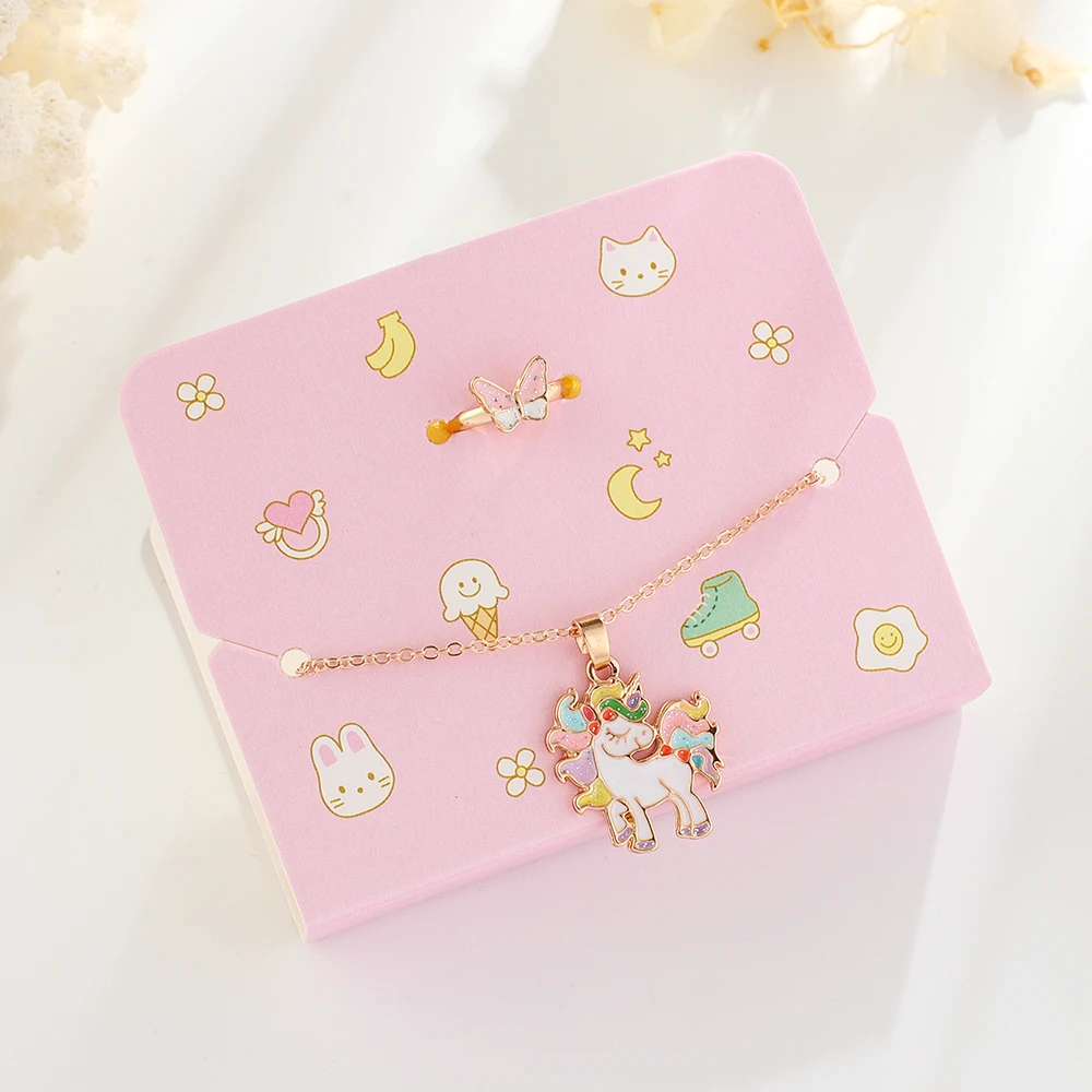  Fashion zinc alloy enameled cute unicorn cartoon kids costume jewelry
