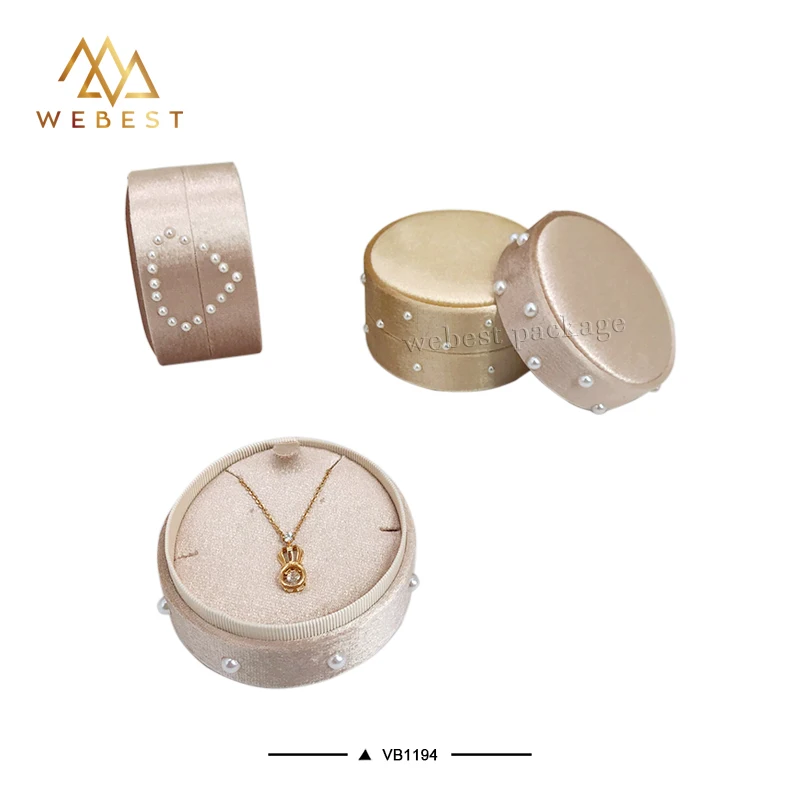 Webest premium velvet round box necklad jewellery packaging silk velvet pearl box boxes for bracelets and earrings