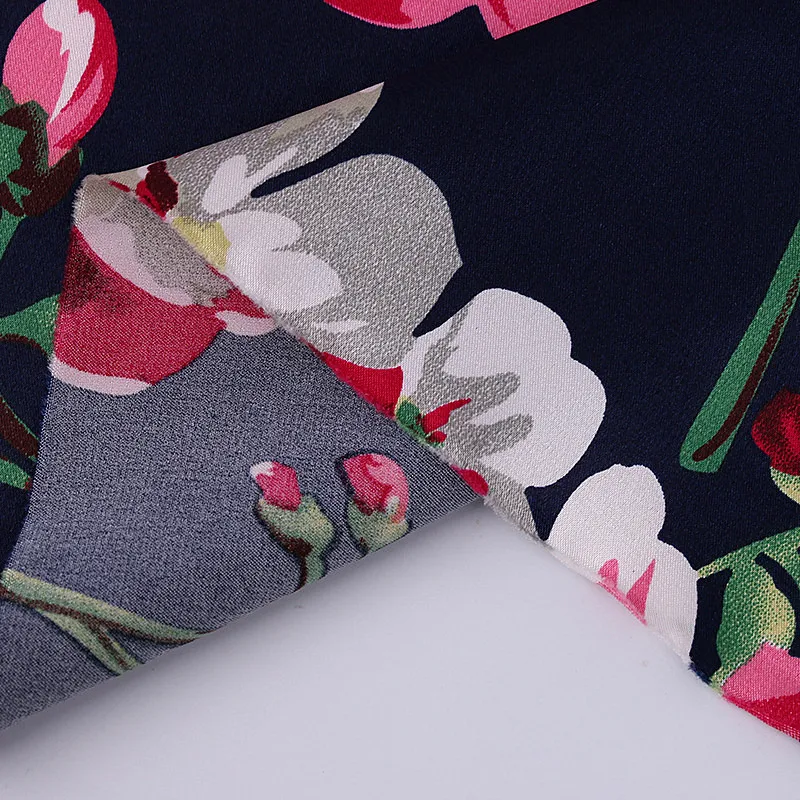 Factory Wholesale 100% Polyester Big Flowers Satin Fabric For Garment