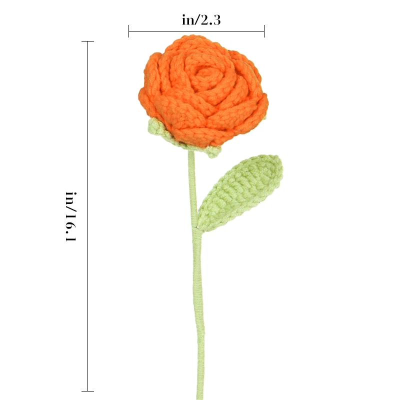 Crochet Orange Roses for Bouquets and Decor - New Desires- 1 dozen