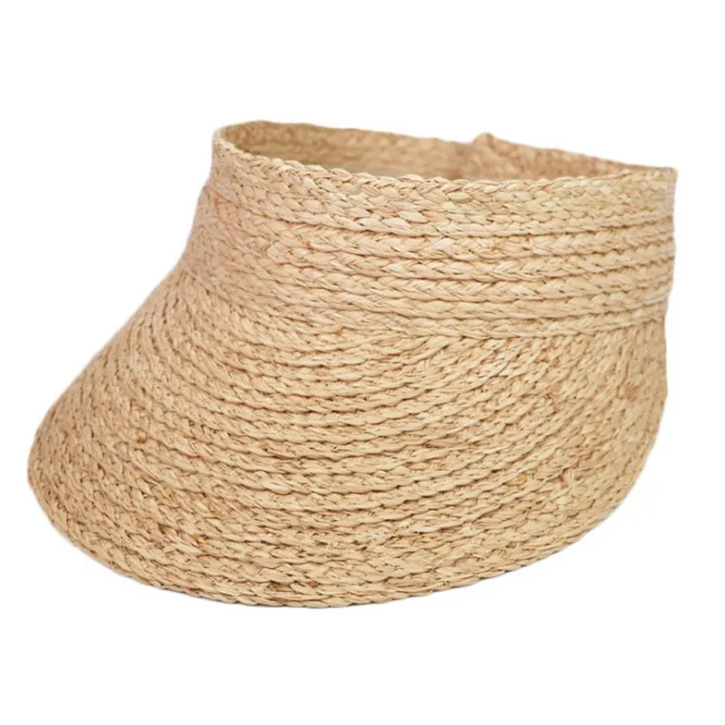 Simple ladies uv roll up korean sun visor hat women visor straw raffia sun straw visor